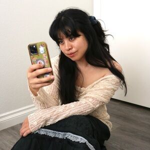 Elana Kattan cream lace off the shoulder long sleeve blouse